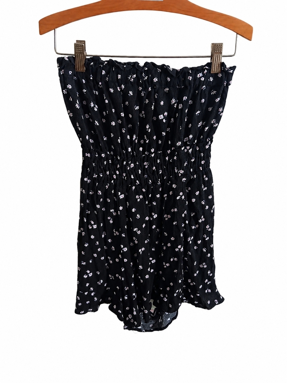 Sky & Sparrow Strapless Romper XS Black Floral Smocked Tube Top Mini Summer Boho - Picture 2 of 5